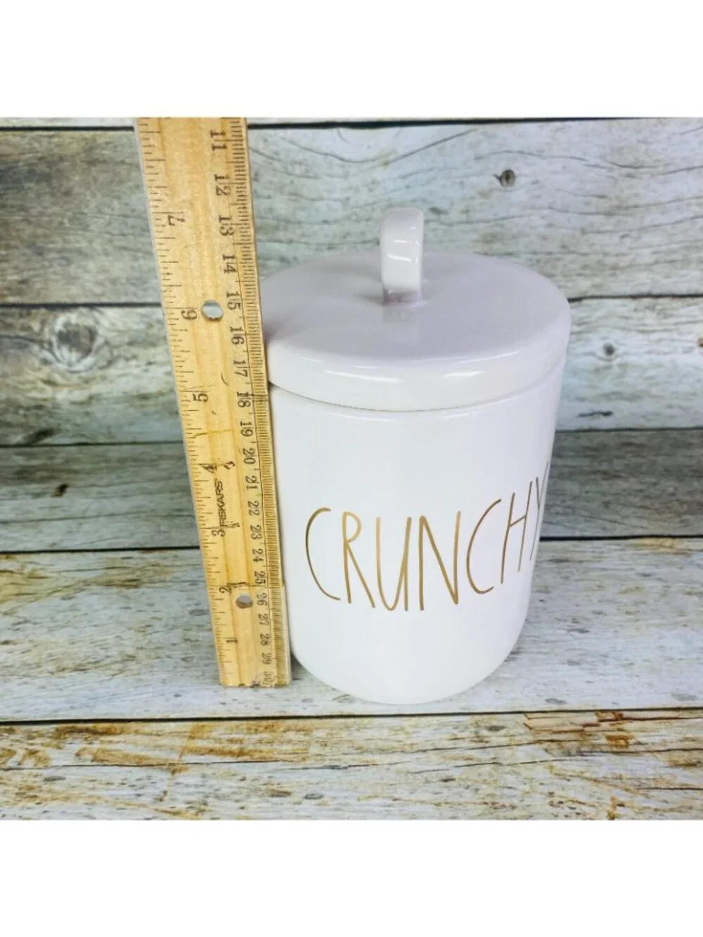 Rae Dunn CRUNCHY Artisan Collection By Magenta Typewriter Gold Letter Canister